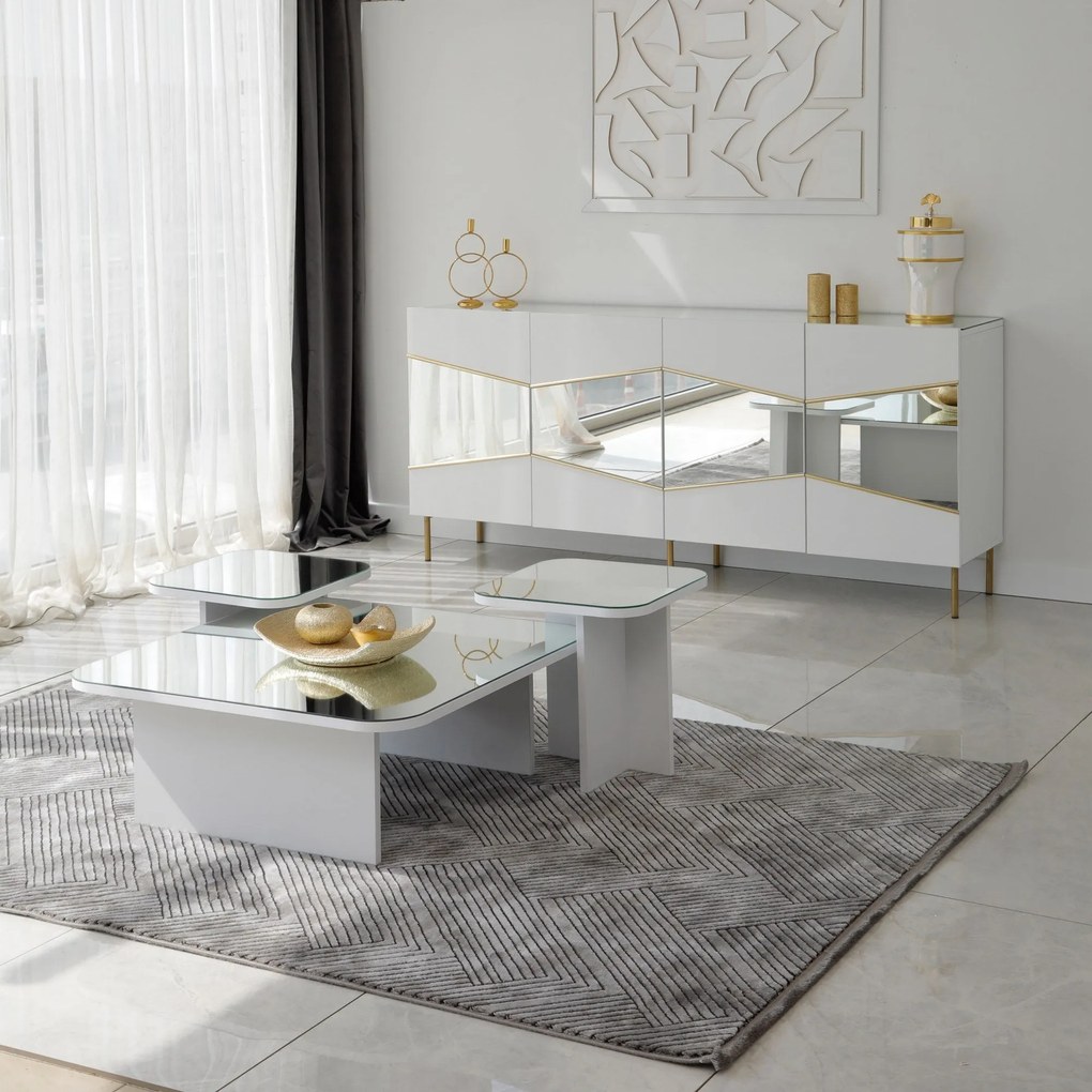 Conjunto de Mesas de Café Jazz – Branco – 80x30x80 cm, 40x35x40 cm, 40