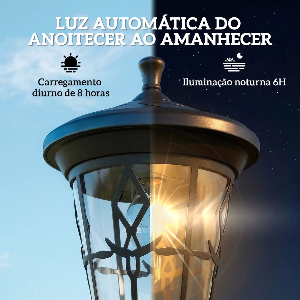 Conjunto de 2 Candeeiros Solares de Jardim com Altura Ajustável, 2 Modos de Brilho e IP44 Impermeável para Terraço e Pátio, Preto