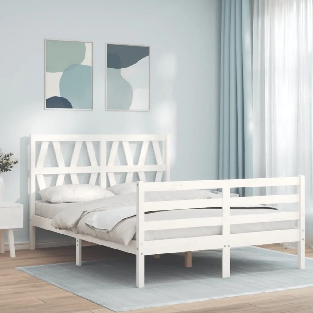 Estrutura de cama com cabeceira 140x190cm madeira maciça branco