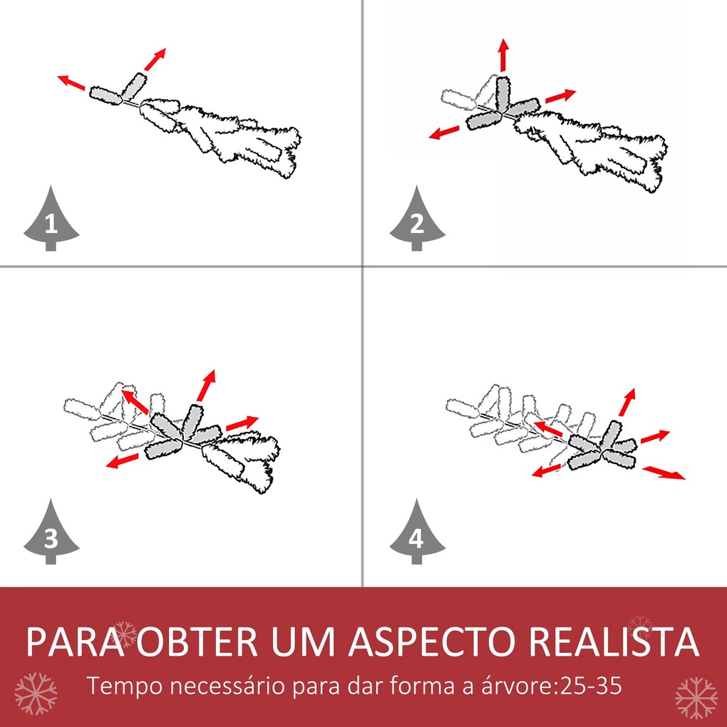 HOMCOM Árvore de Natal Artificial 180cm com 800 Ramos e 61 Pinhas Folhas de PVC com Efeito de Neve Base Dobrável e Suporte Metálico para Interiores Verde
