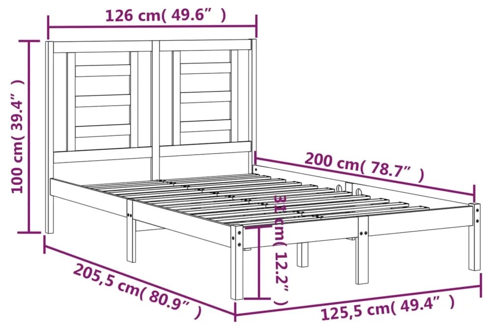 Cama sem colchão 120x200 cm madeira de pinho maciça branco