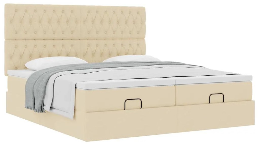 Estrutura de cama otomana com colchões tecido creme 200x200cm