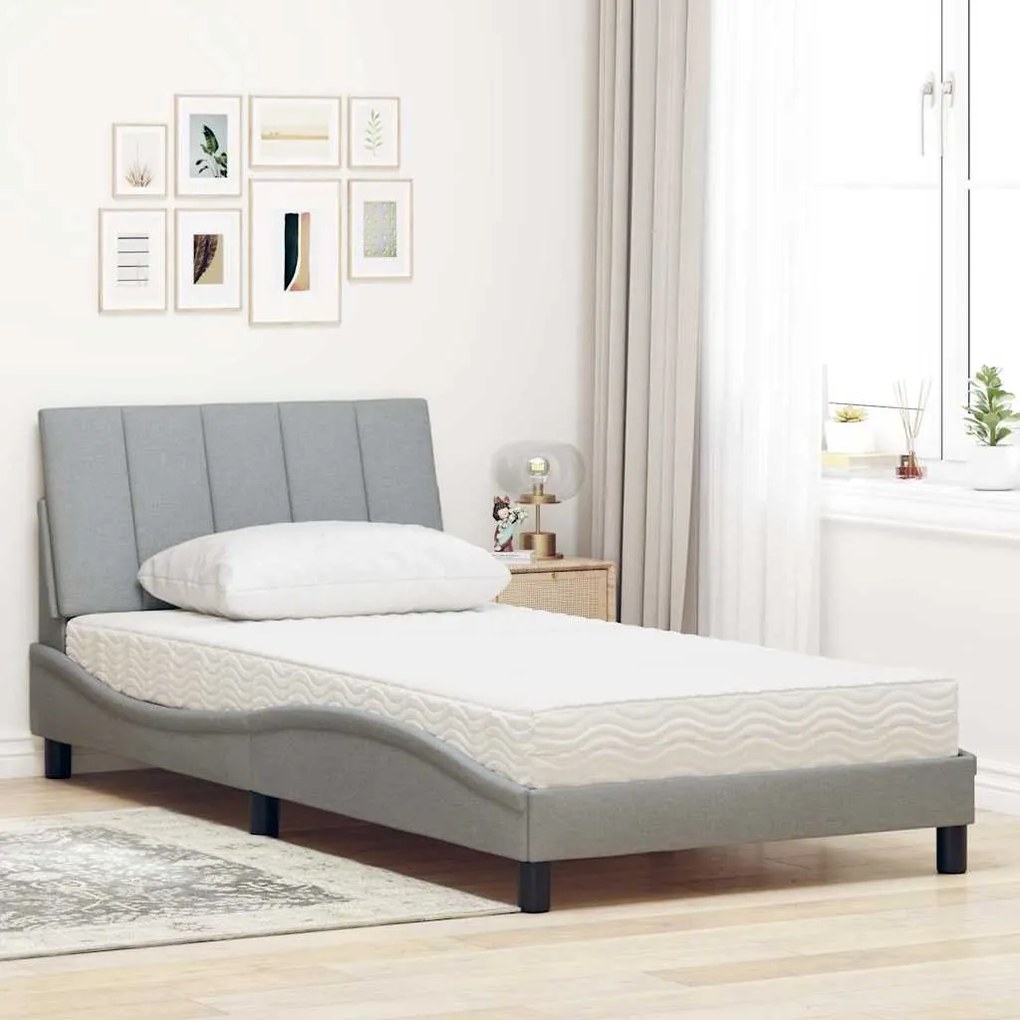 Cama com colchão 100x200 cm tecido cinzento-claro