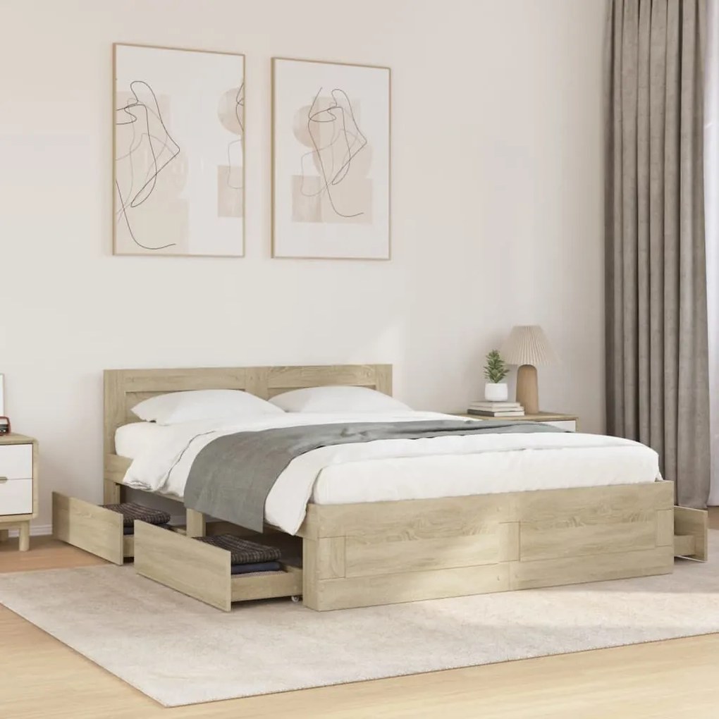 vidaXL Estrutura cama c/ cabeceira derivados madeira carvalho sonoma