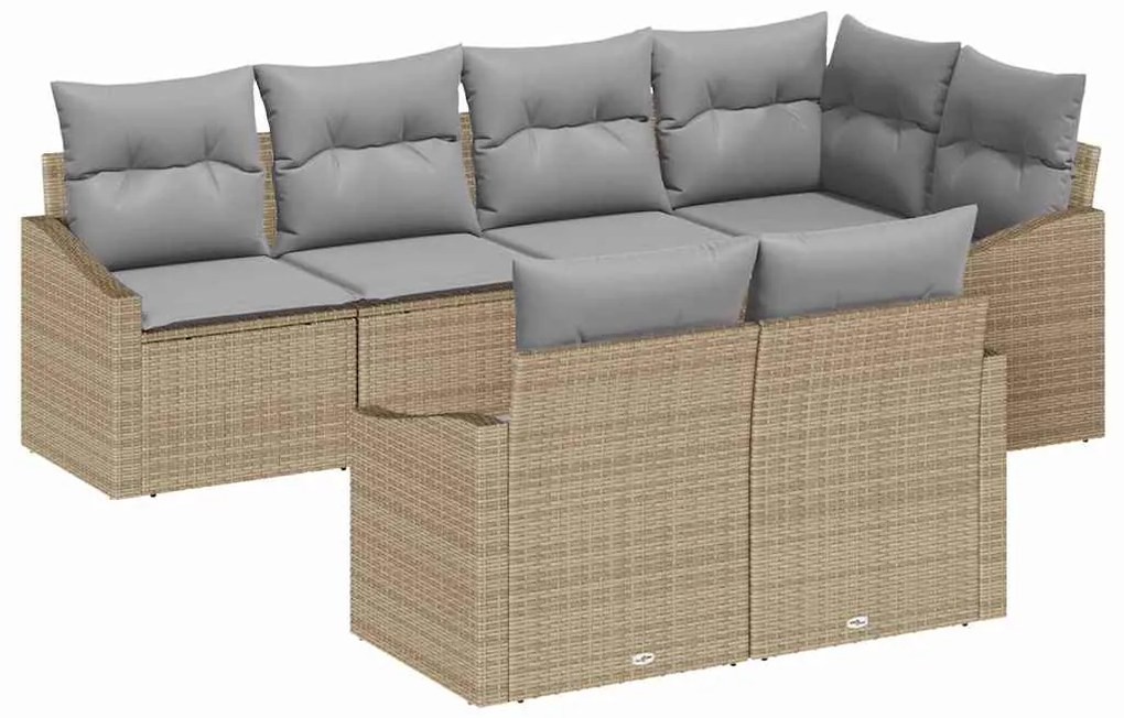 Conjunto de jantar pra jardim com 7 peças e almofadas cinza claro em r