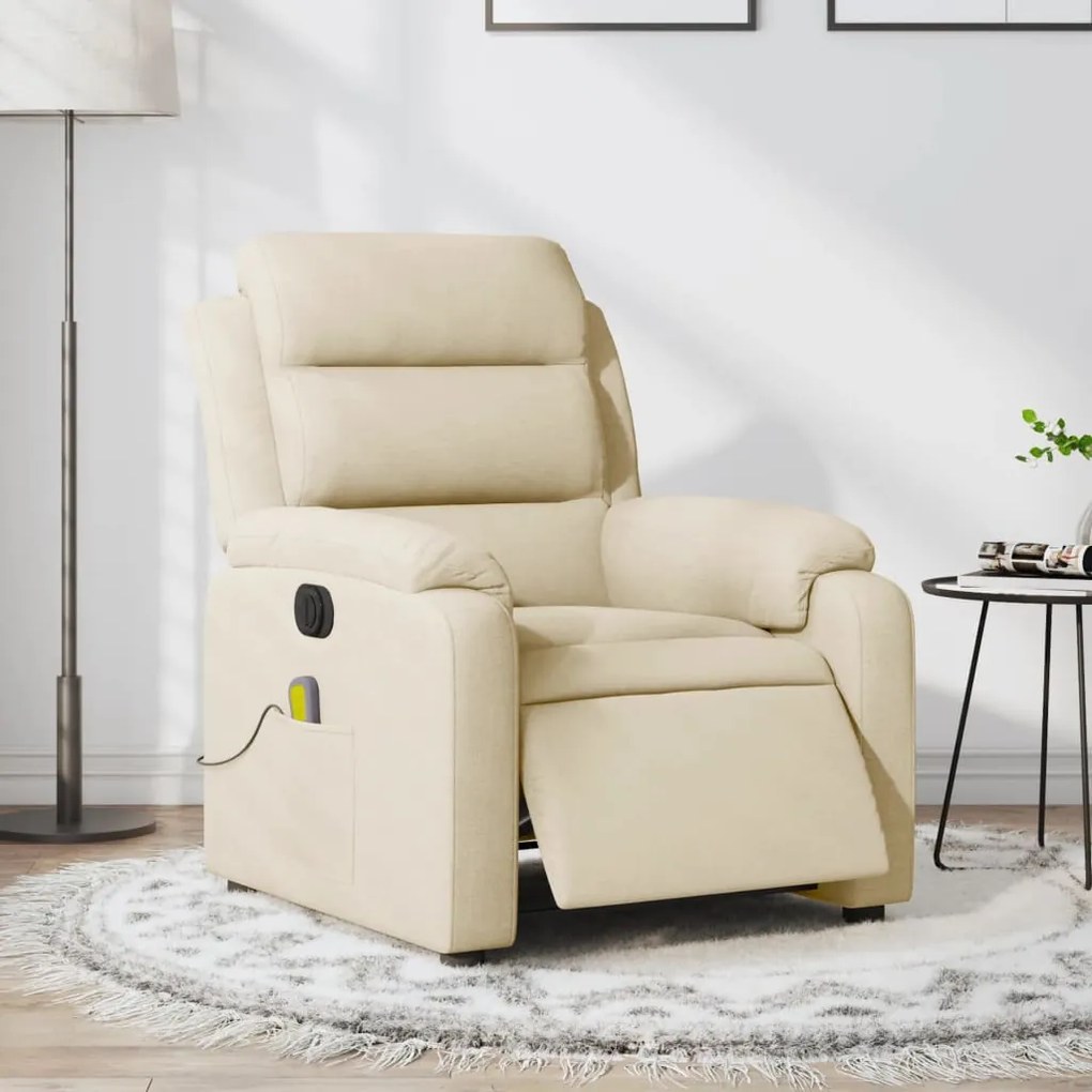 vidaXL Poltrona de massagens reclinável elétrica tecido creme