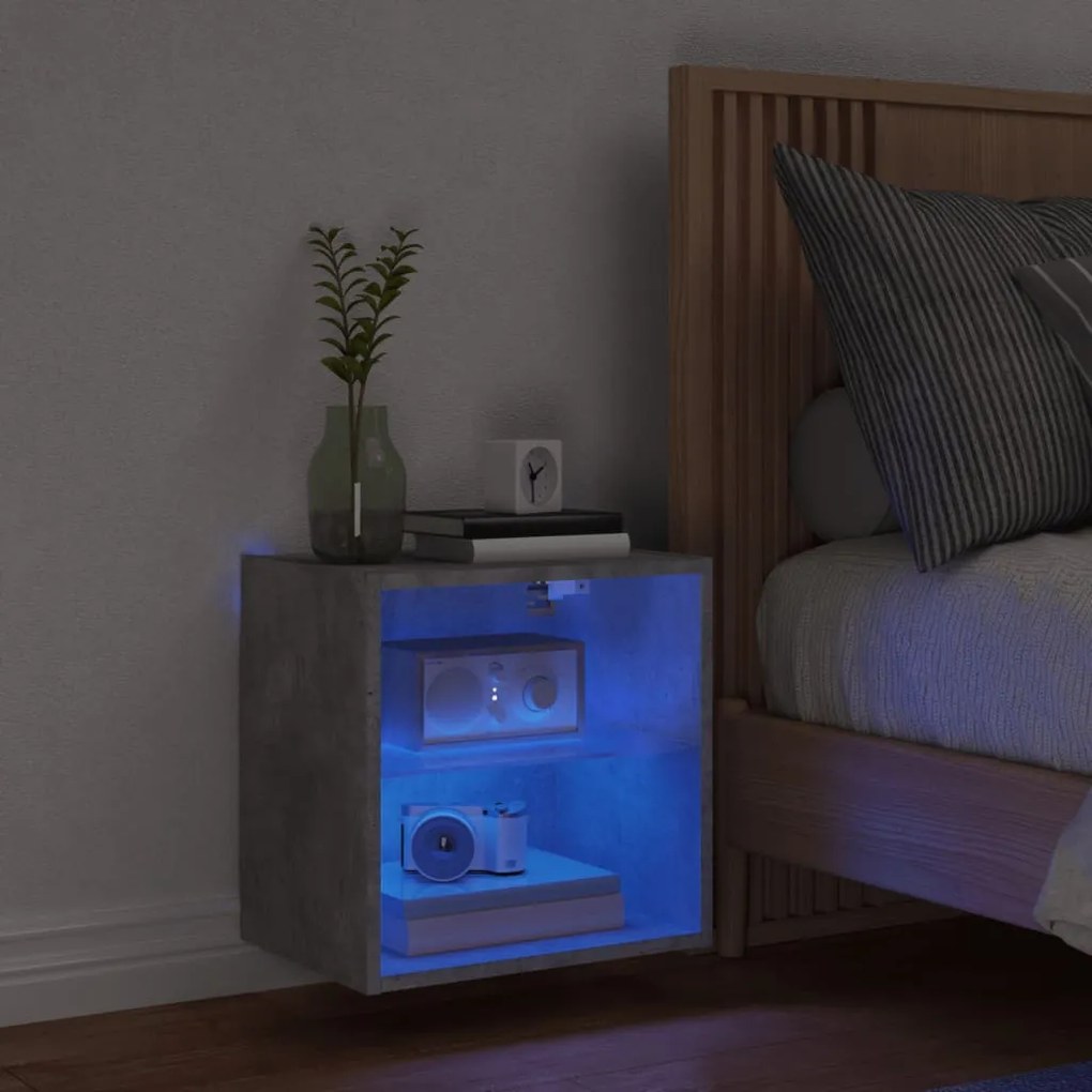 Mesa de cabeceira de parede com luzes LED cinzento cimento