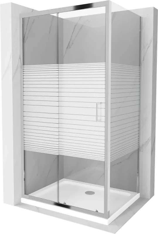 Mexen Apia cabine de duche deslizante 100 x 70 cm, faixas brancas, cromado + base Flat - 840-100-070-01-20-4010