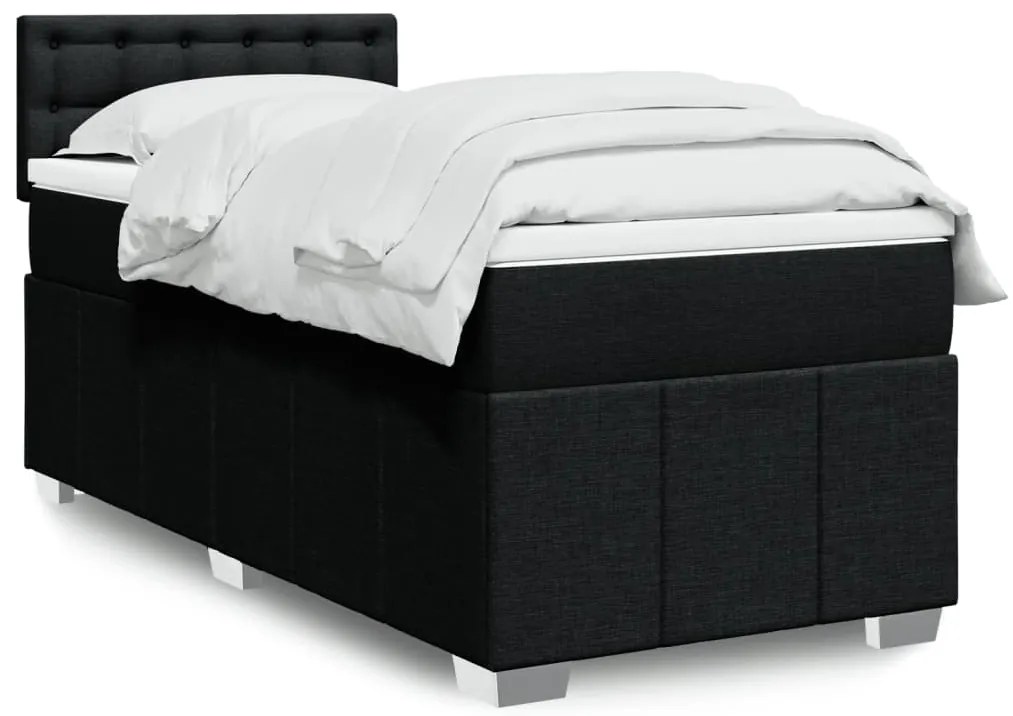 vidaXL Cama com molas/colchão 100x200 cm tecido preto