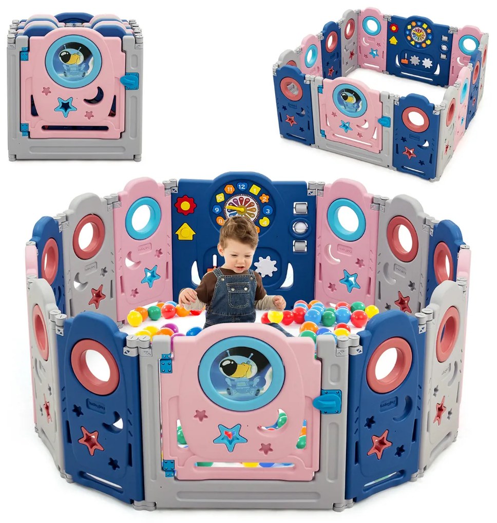 Parque Infantil com 12/14 Painéis Dobráveis Centro de Actividades de Painéis Infantis Cerca de Segurança Portátil com Brinquedos Educativos
