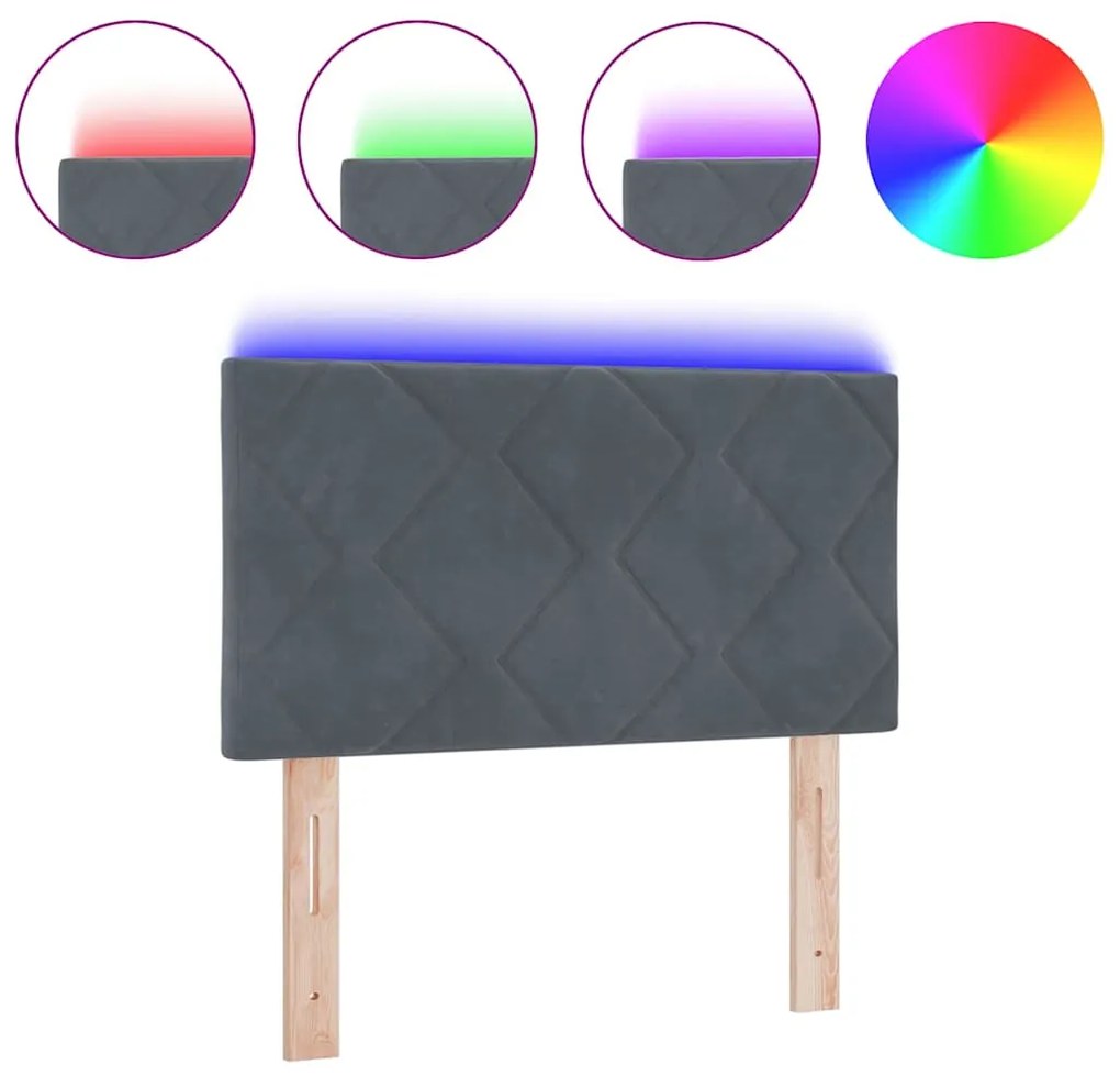 Cabeceira de LED Bloco de Diamante Cinza Escuro 80 cm em Veludo