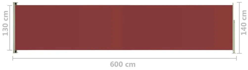 Toldo lateral retrátil para pátio 140x600 cm vermelho