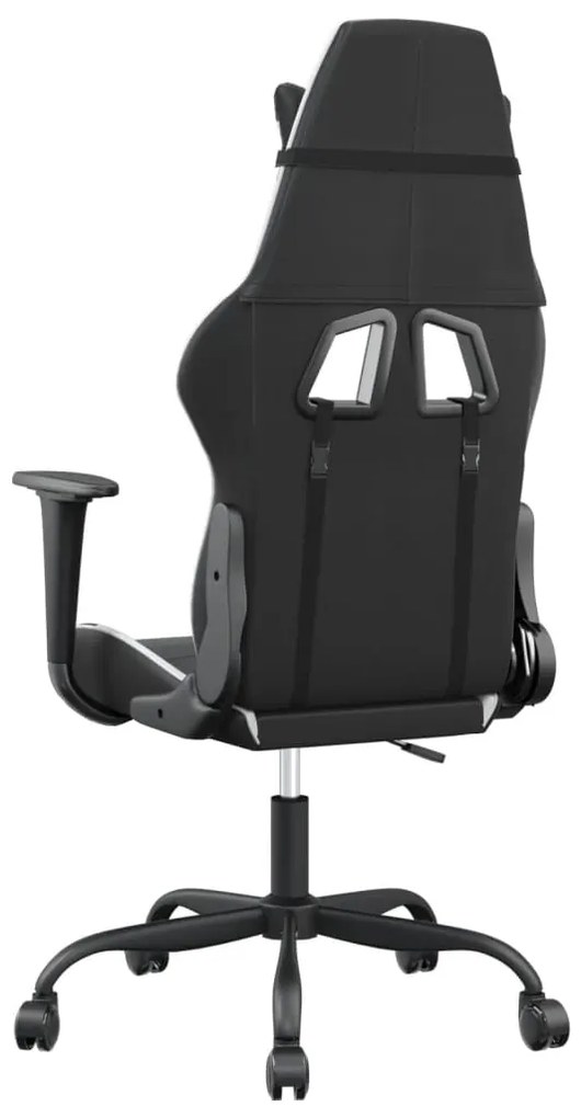 Cadeira gaming massagens couro artificial preto e branco