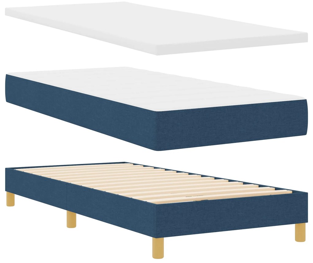 Cama Box Spring com Colchão Azul 80x200 cm Tecido