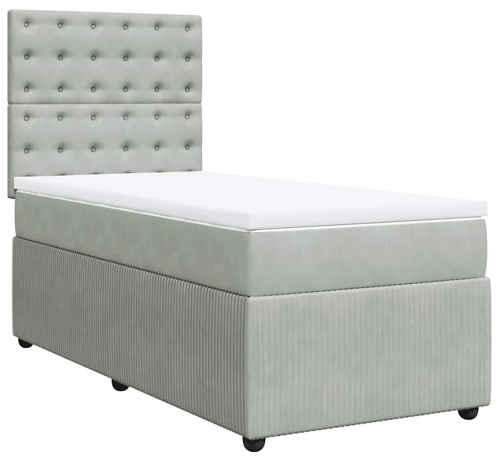 Cama com molas/colchão 90x200 cm veludo cinza-claro