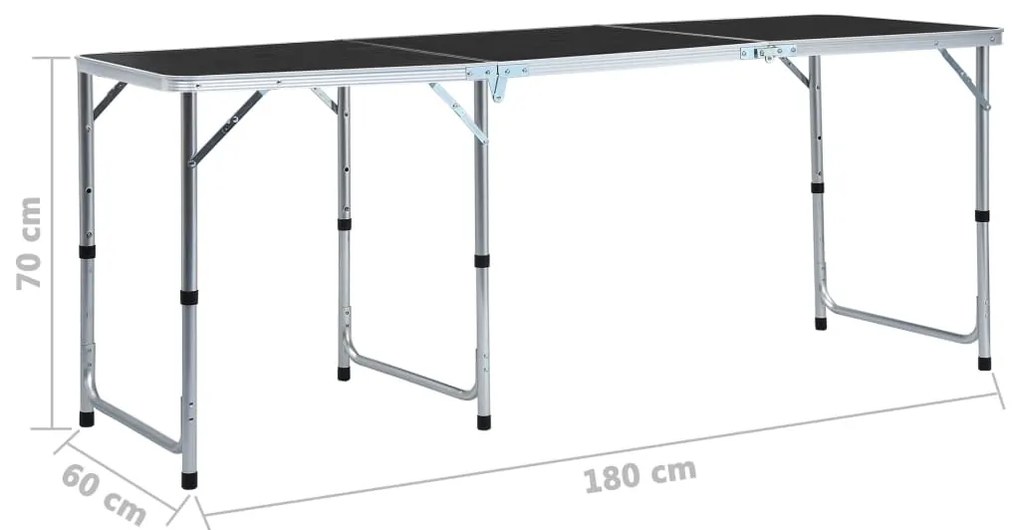Mesa de campismo dobrável 180x60 cm alumínio cinzento