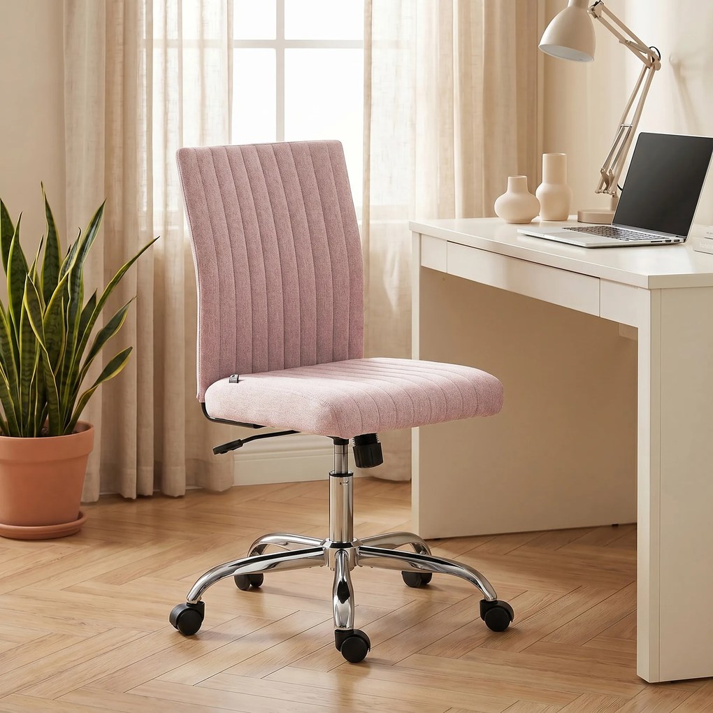 Cadeira de escritório sem braços, cadeira de escritório, altura ajustável e giratória a 360°, 43 x 56 x 89-99 cm, rosa