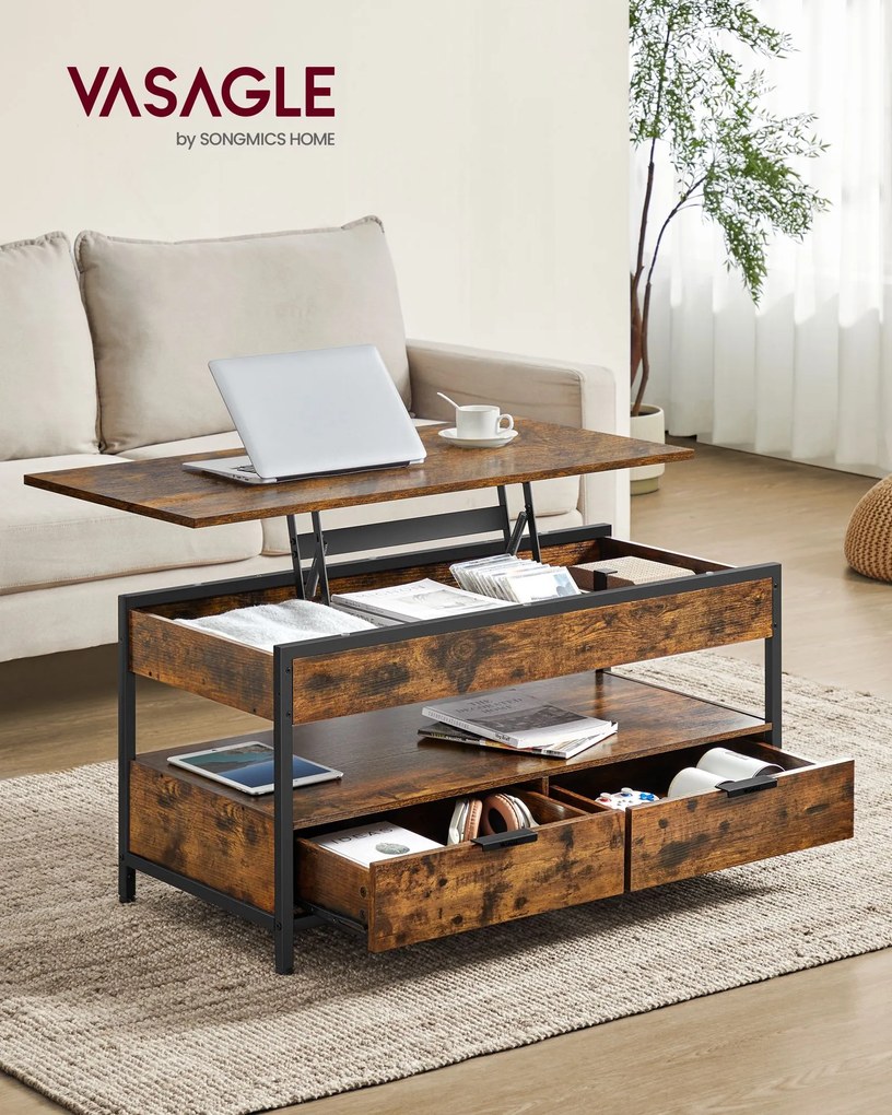 Mesa de centro com gavetas 50 x 100 cm Preto e castanho Vintage