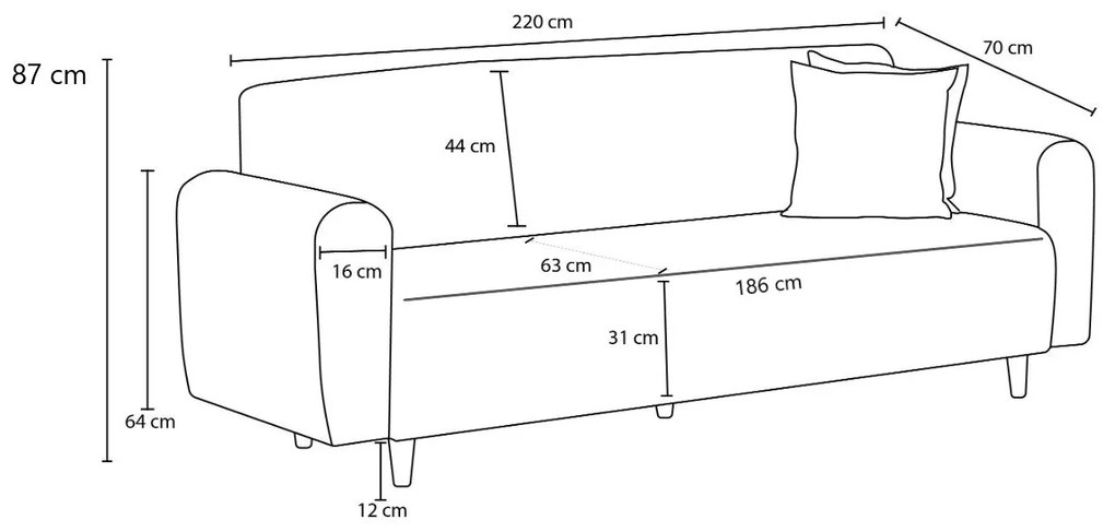 Sofá de 3 Lugares Noya – Creme – 220x87x70 cm