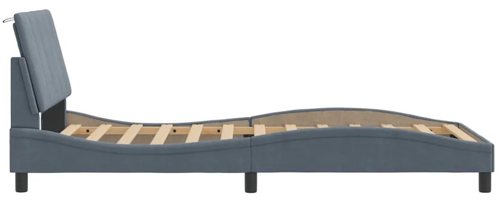 Estrutura de cama c/ luzes LED 100x200cm veludo cinzento-escuro