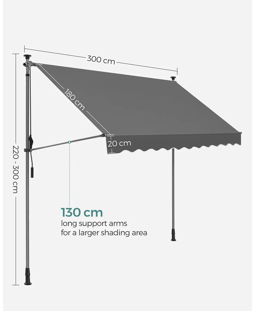 Toldo varandas 300 x 130 cm com manivela Antracite