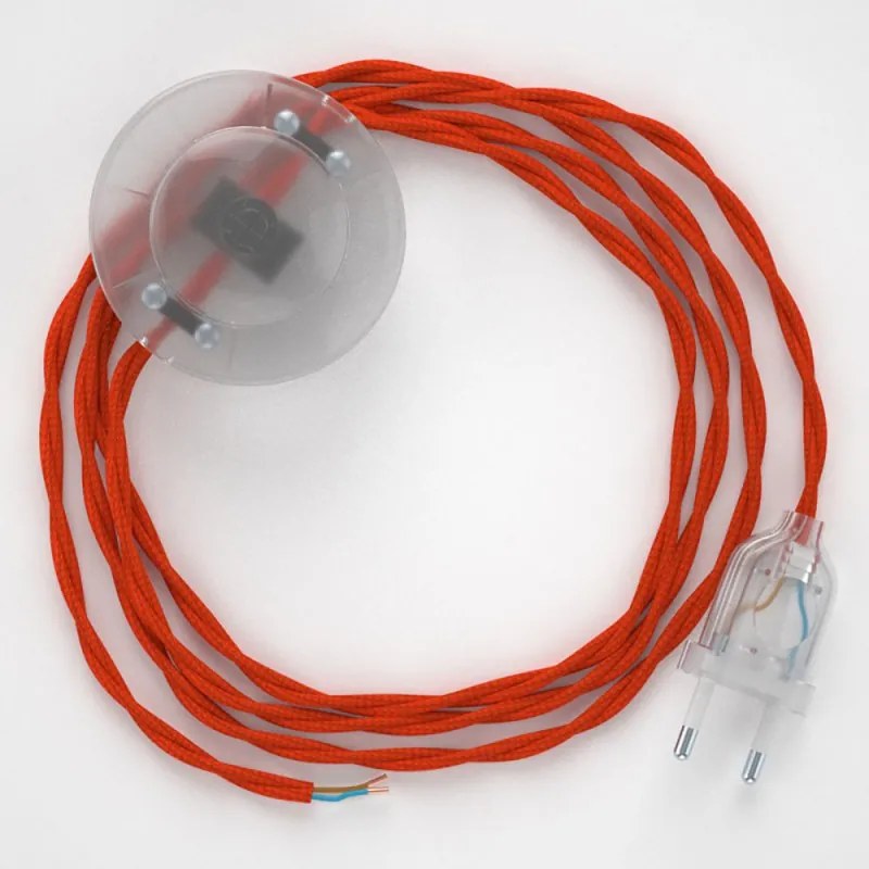 Cabo para candeeiro de chão, TM15 Laranja Seda Artificial 3 m. Escolha a cor da ficha e do interruptor. - Transparente