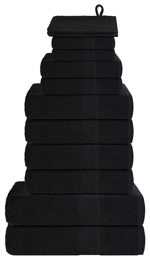 vidaXL 12pcs Conjunto toalhas banho 360 gsm 100% algodão preto