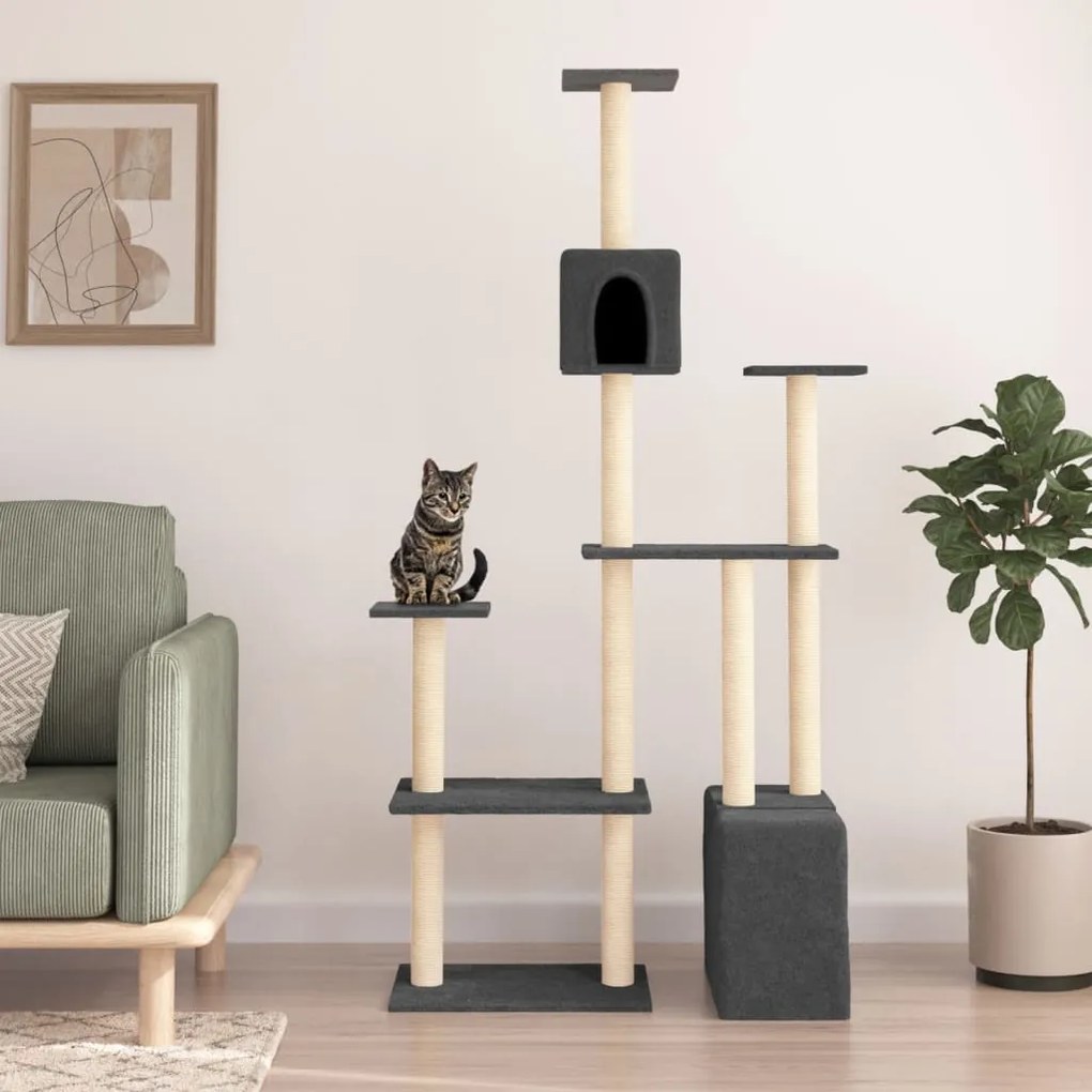 Árvore p/ gatos c/ postes arranhadores sisal 180cm cinza-escuro