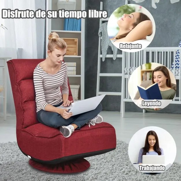 Cadeira giratória de chão plano 360° ajustável em 5 posições para adultos Jogos de vídeo Ler Ver televisão Vermelho 59 x 75 x 83 cm Vermelha