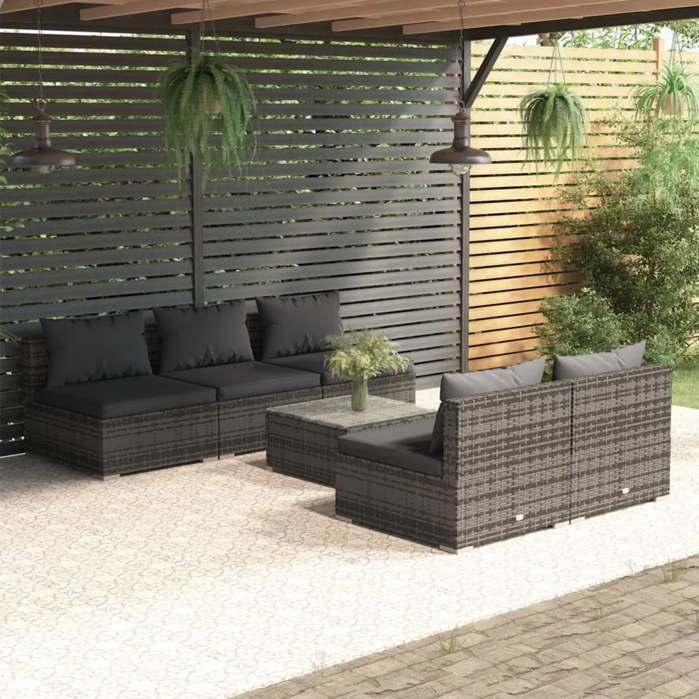 vidaXL 6 pcs conjunto lounge de jardim c/ almofadões vime PE cinzento