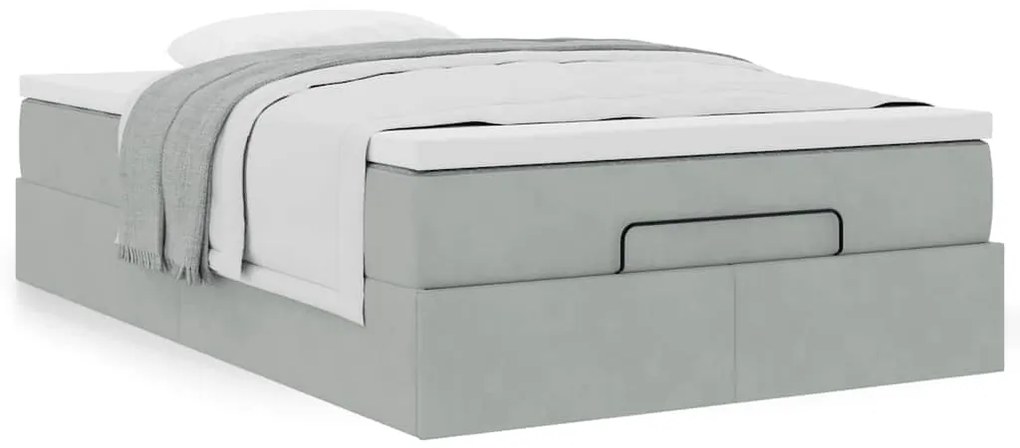 Cama otomana com colchão cinza claro 120x190 cm Veludo