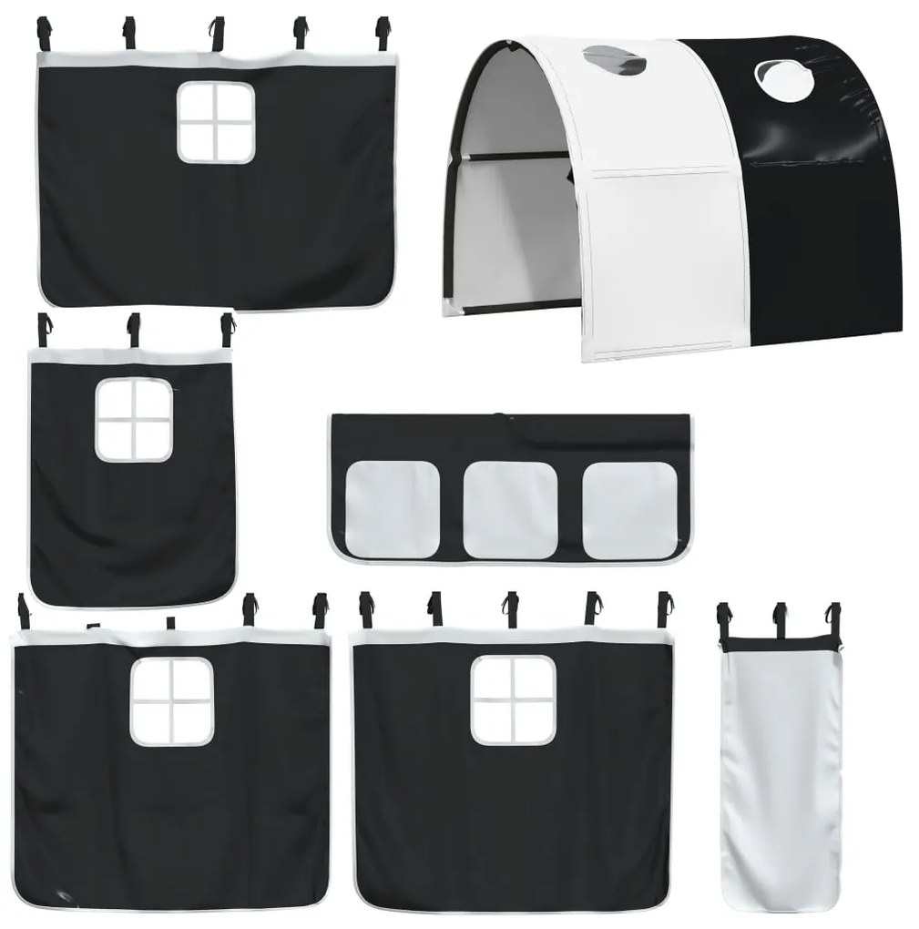 Cama alta criança c/ túnel 80x200 cm pinho maciço branco/preto