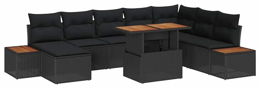 Conjunto de Jantar para o Jardim com 9 Peças e Almofadas em Polirattan