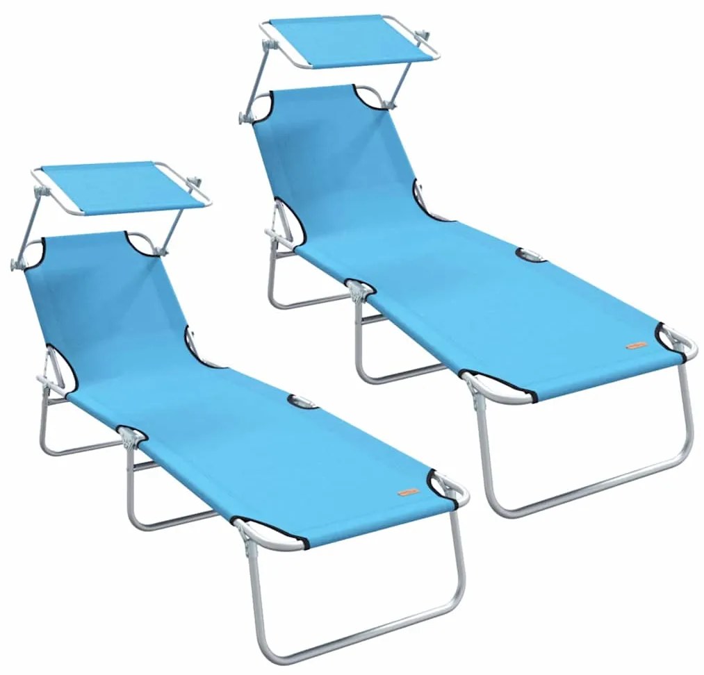 Espreguiçadeiras Dobráveis 2 pcs com Teto Azul Brilhante Tecido Oxford