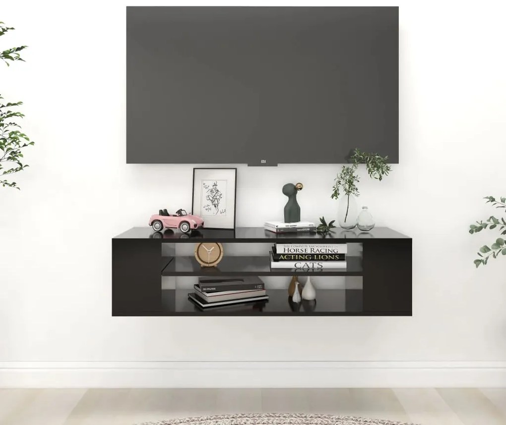 Armário TV suspenso 100x30x26,5 cm derivados de madeira preto