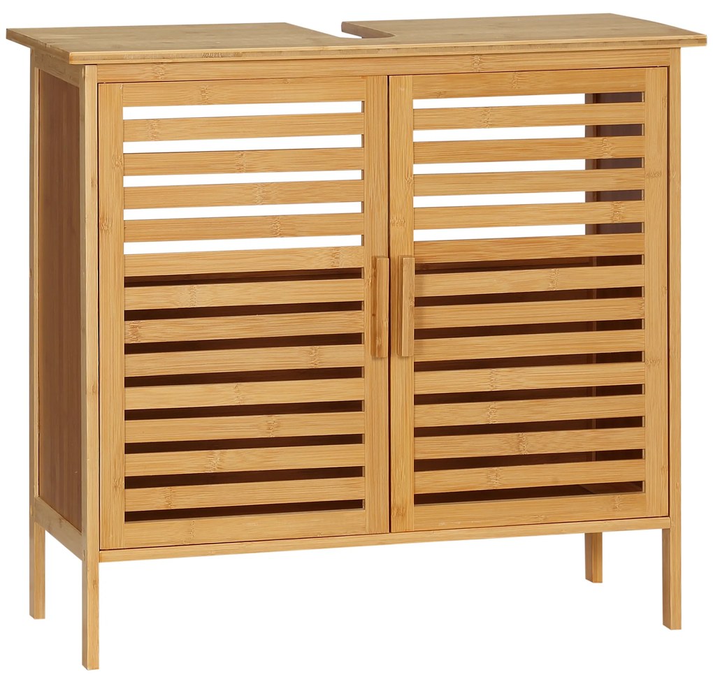 kleankin Móvel para Lavatório Pousar de Bambu com 2 Portas Armário Casa de Banho de Chão 66x29x61,5cm Madeira | Aosom Portugal