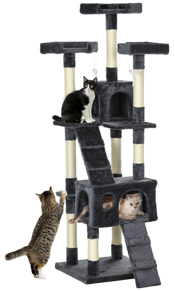 PawHut Arranhador para Gatos Grande 49x49x173 cm com Múltiplos Níveis