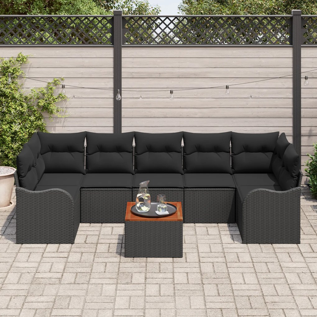 Conjunto de Sofás para Jardim com Almofadas em Rattan Sintético Preto