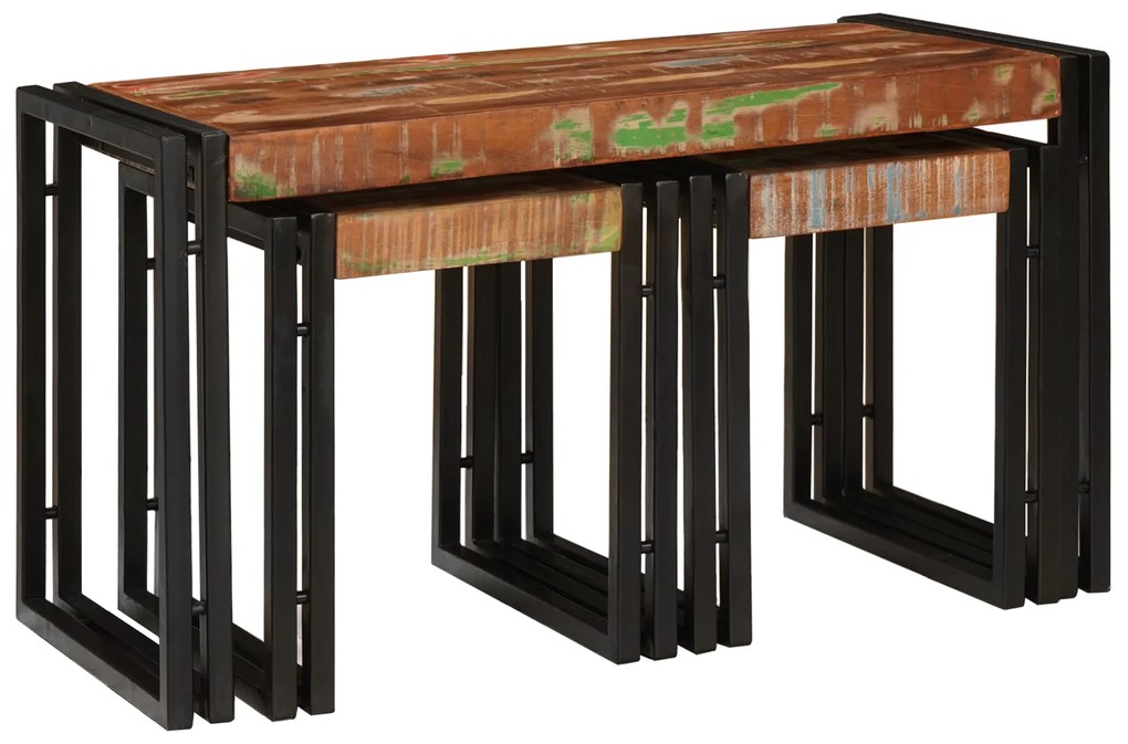 vidaXL Mesa de Apoio - Kit com 3 Mesas de Madeira Recuperada Sólida