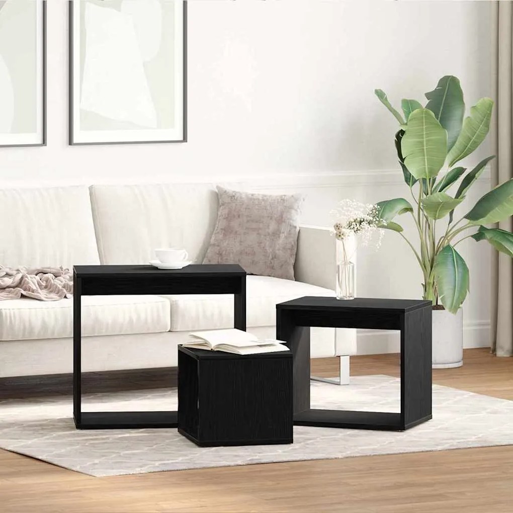 vidaXL Mesa de Ninho 3 pcs Carvalho Preto 55 x 30 x 50 cm