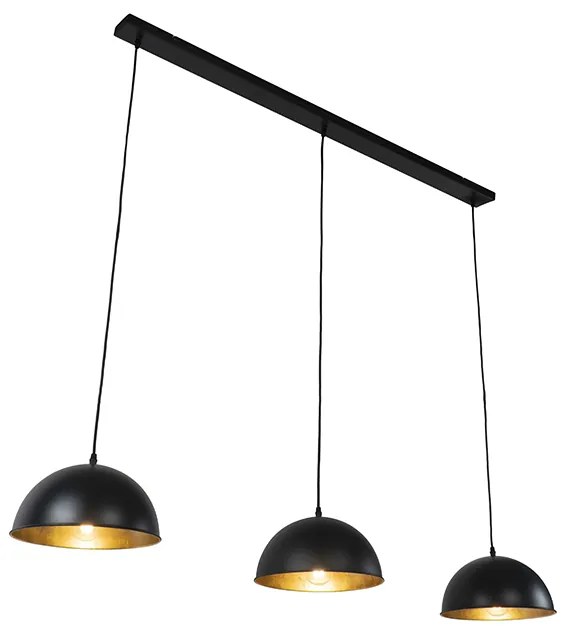 Candeeiro de suspensão industrial preto com dourado 3 luzes - Magnax
