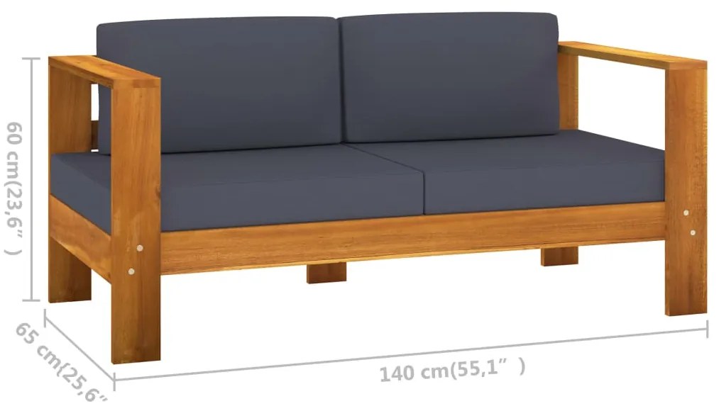 9 pcs conj. lounge de jardim c/ almofadões cinza-escuro acácia