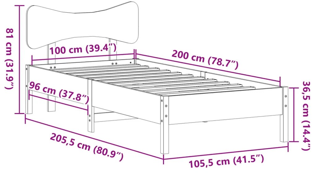 Cama sem colchão 100x200 cm madeira de pinho maciça