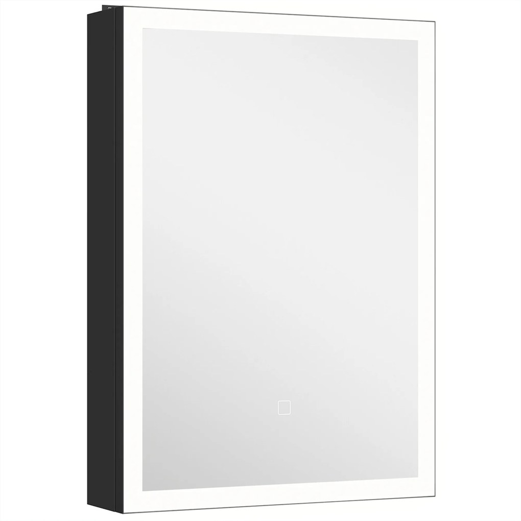 HOMCOM Armário de Casa de Banho LED com Função Antivapor Móvel de Parede Espelho Prateleiras 50x70 cm Preto | Aosom Portugal