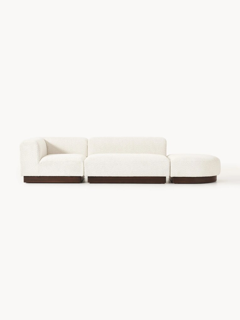 Chaise longue modular em teddy-bouclé com banco Natalie