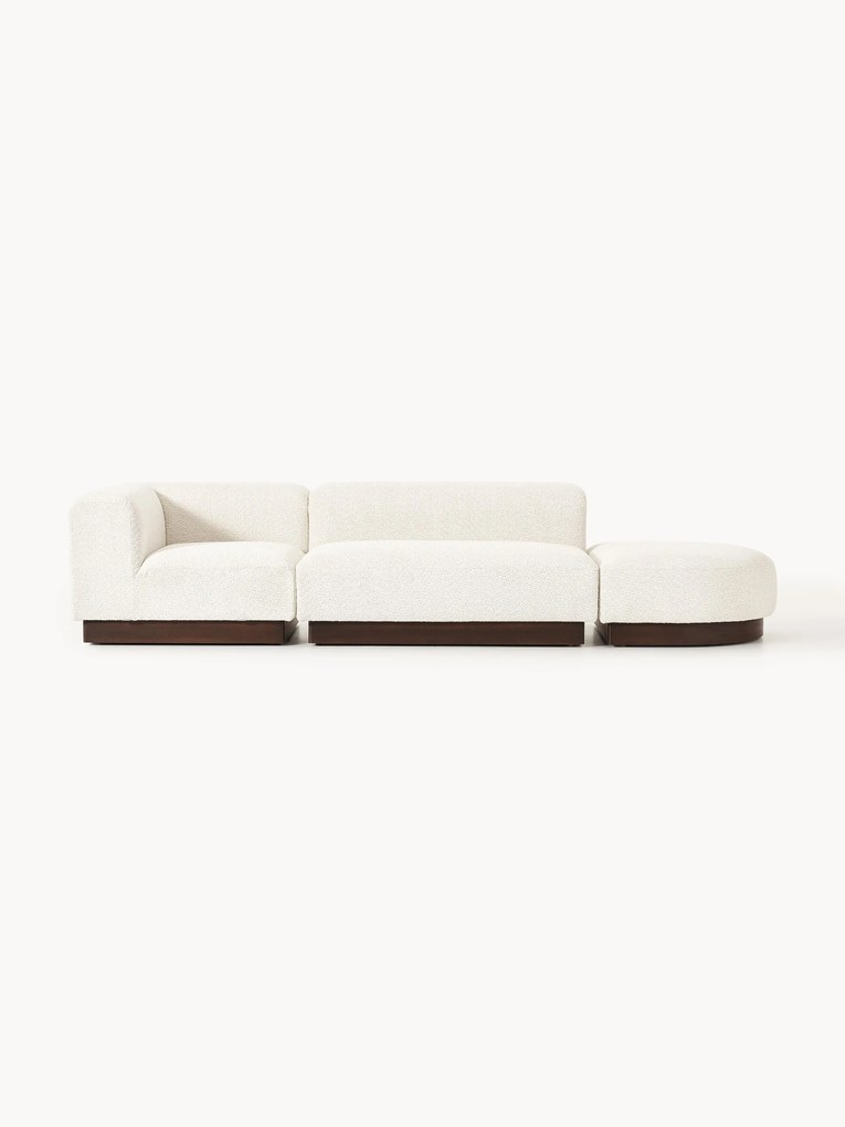 Módulo com chaise longue em teddy-bouclé Natalie, com repousa pés