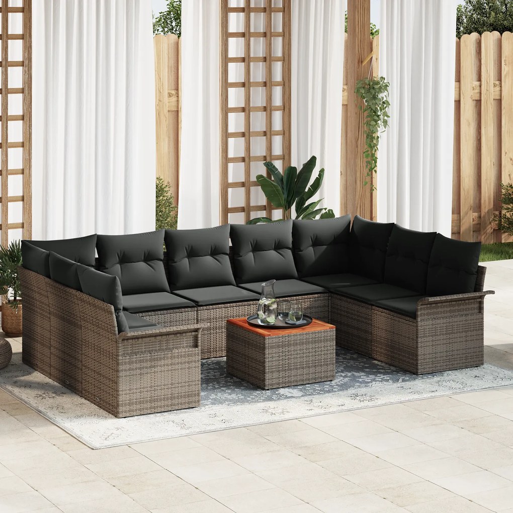 Conjunto de Sofá de 10 Peças vidaXL com Almofadas Cinza Polyrattan Acá