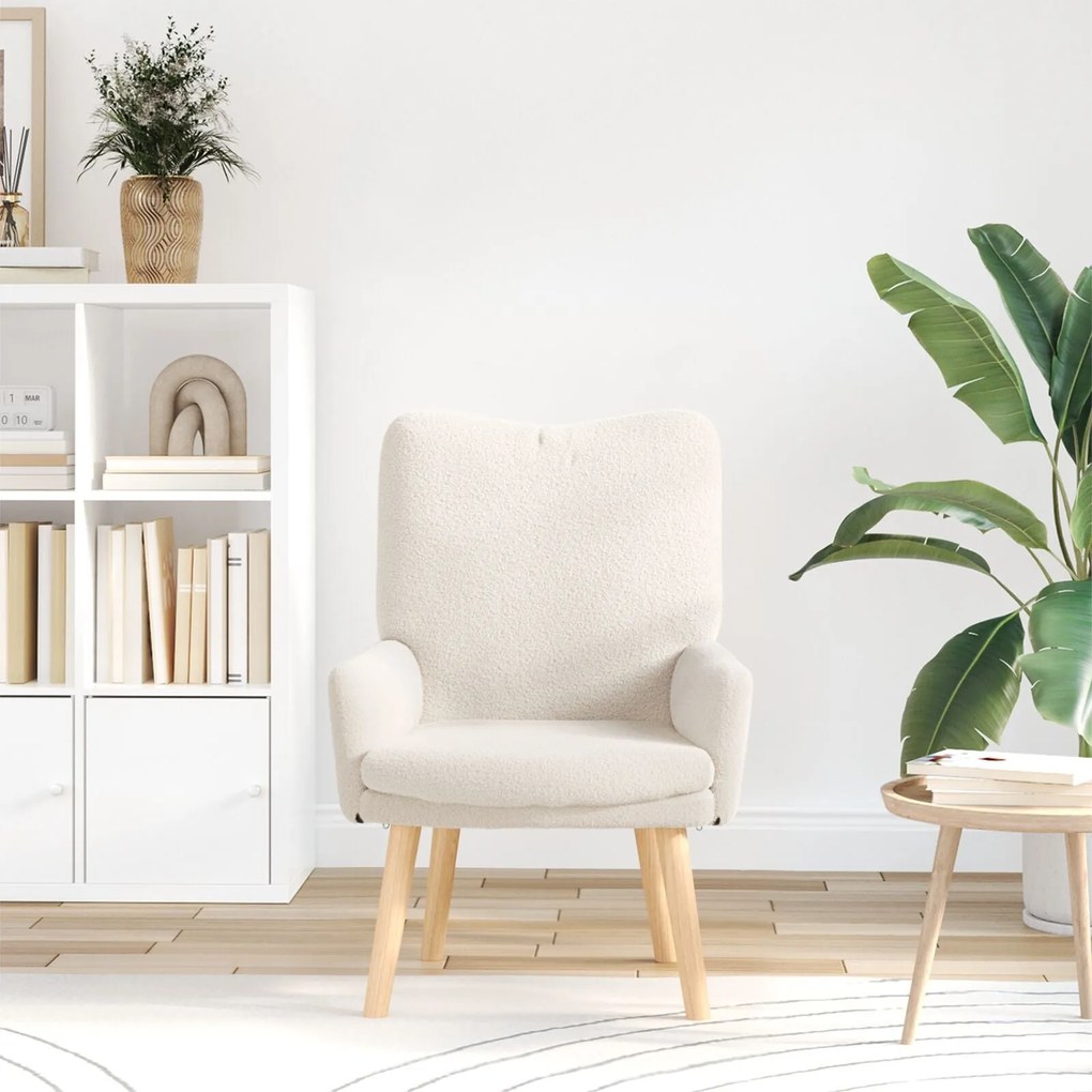 Cadeira Relaxante vidaXL Creme de Tecido com Pelo