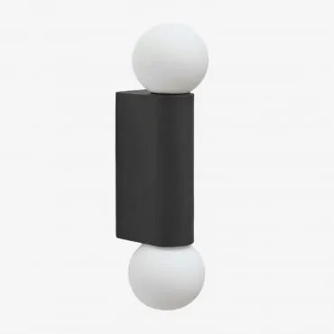 Aplique De Parede Com 2 Bolas De Cristal Para Exterior Em Alumínio Irvine Preto - Sklum