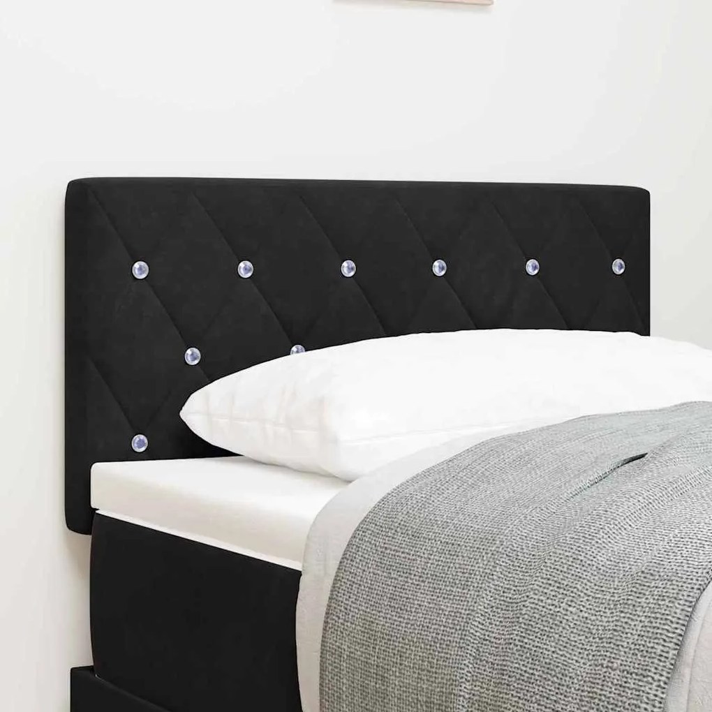 vidaXL Cabeceira LED com botão de cristal, estofada em veludo preto de 80 cm